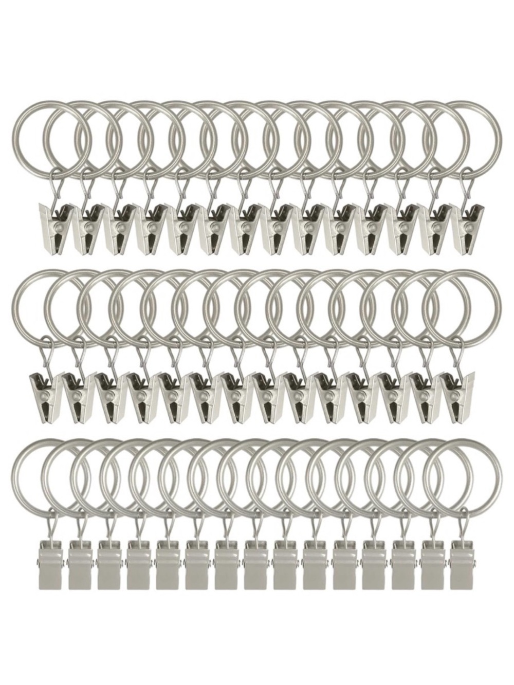 BNWT 44 PCS SILVER CURTAIN ROD RINGS FOR CURTAINS OR BABY CLOTHES ORGANIZING - Picture 1 of 11